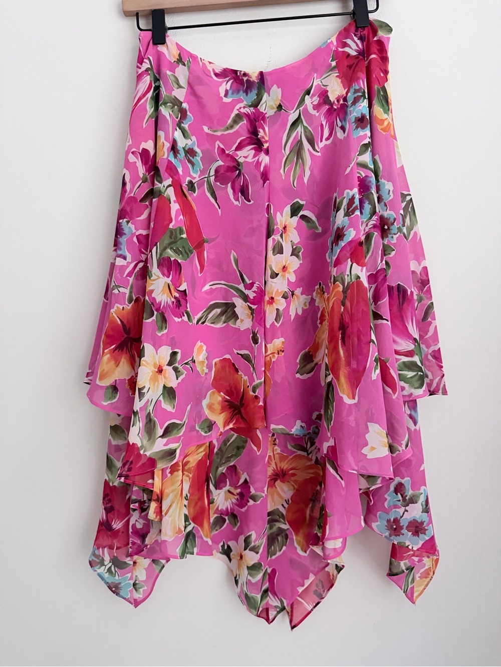 Lauren Ralph Lauren Pink Floral Handkerchief Hem Midi Skirt - Picture 2 of 5